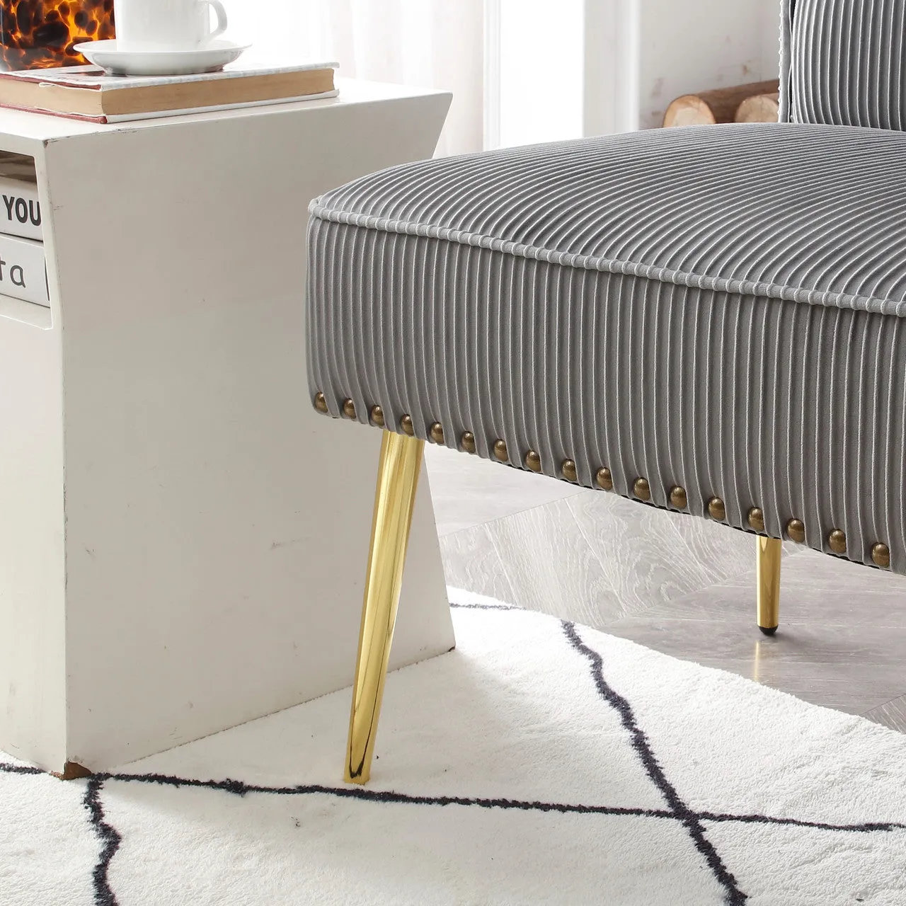 Pleated Velvet Mid-Century Loveseat in Grey