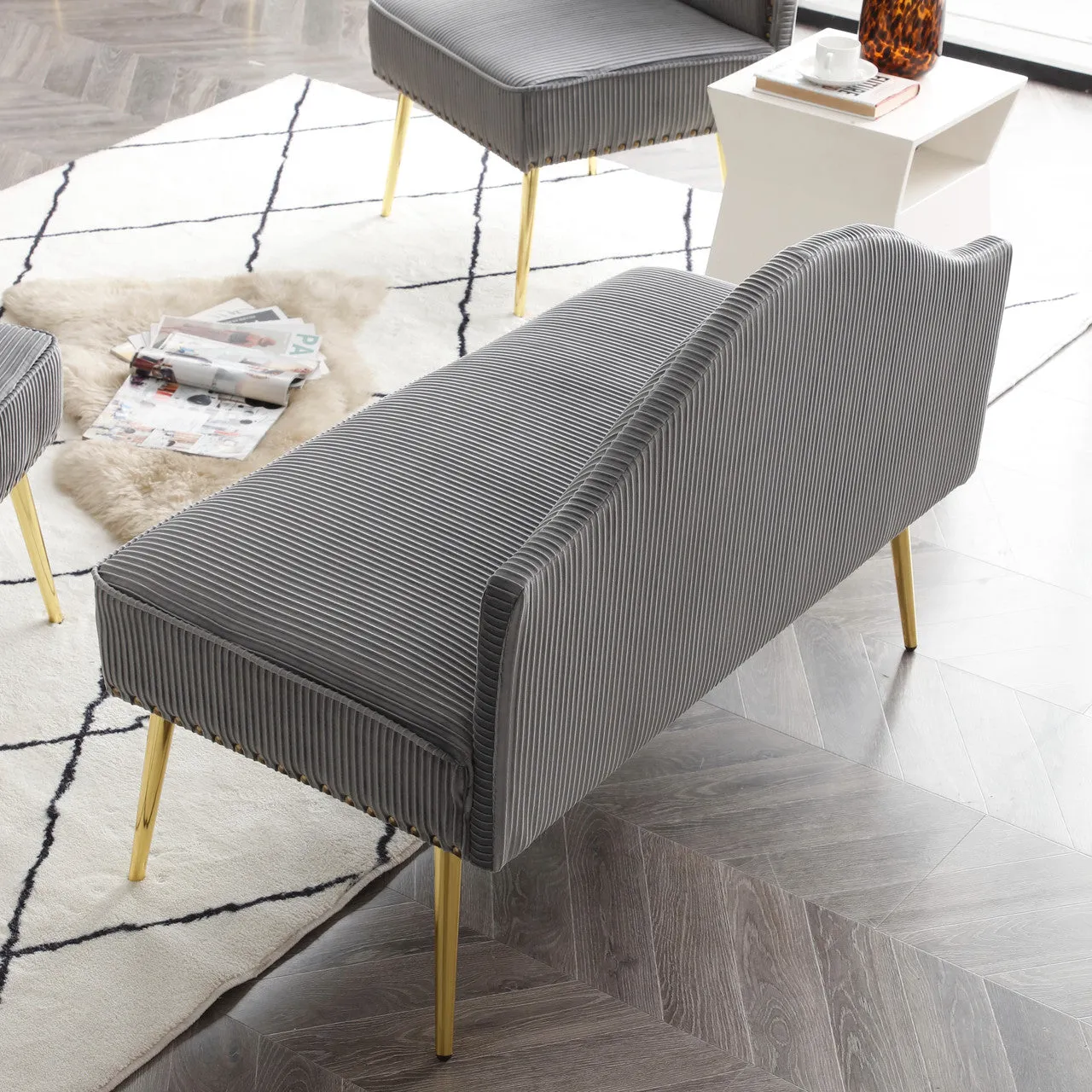 Pleated Velvet Mid-Century Loveseat in Grey