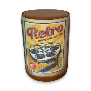 Pouffe ‘Movie Night’ Solid Base Genuine Leather Seat | Vintage Style | Floor Standing | Man Cave Foot Stool