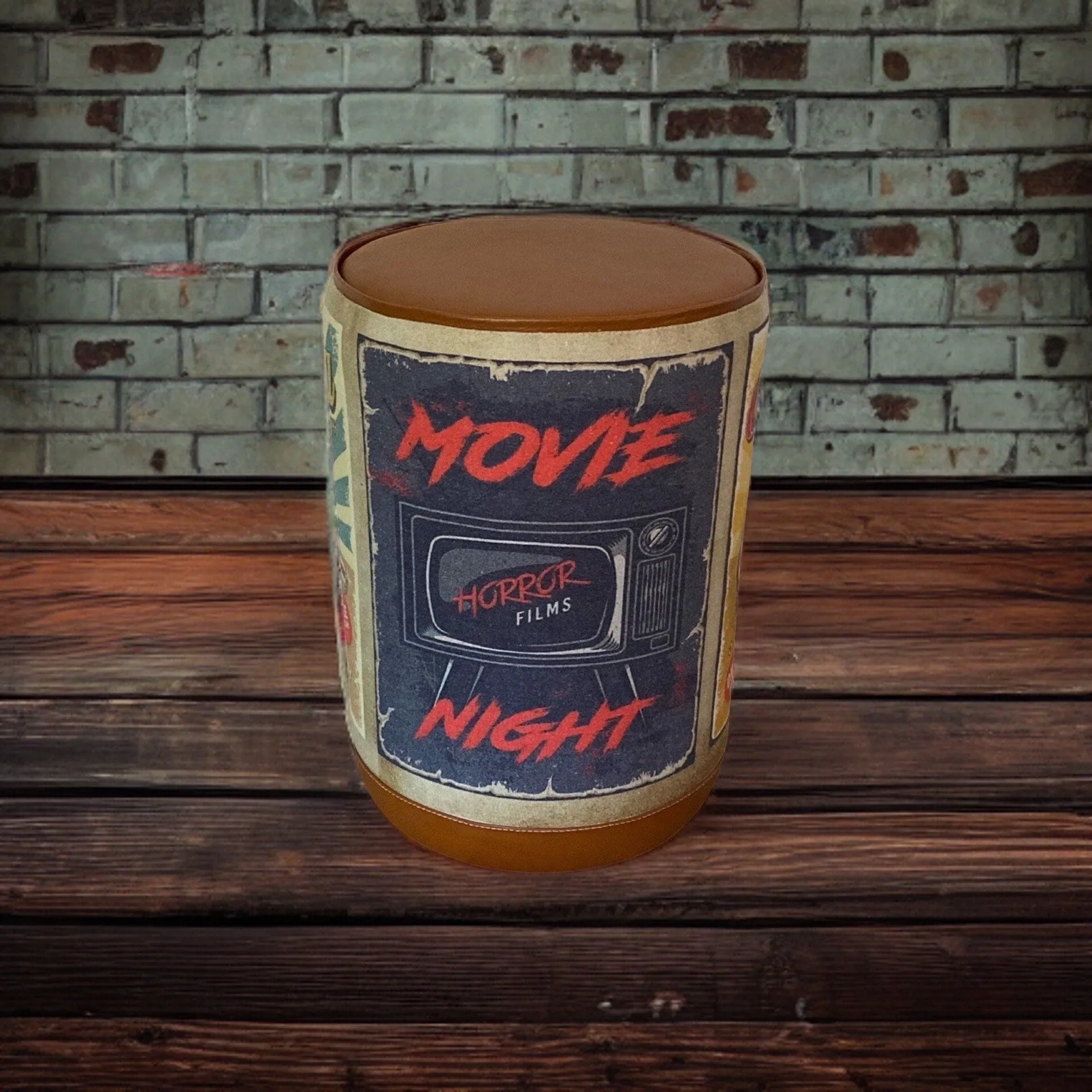 Pouffe ‘Movie Night’ Solid Base Genuine Leather Seat | Vintage Style | Floor Standing | Man Cave Foot Stool