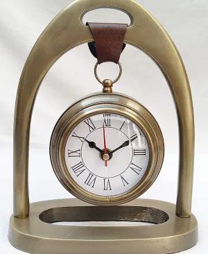 PREMIER MART Table Clock Antique Style 8 inch dial 3 inch Brass Colour Office Home Decor handicrafts Items Wedding Gift Bedroom Living Room Office Desk Clock Metal