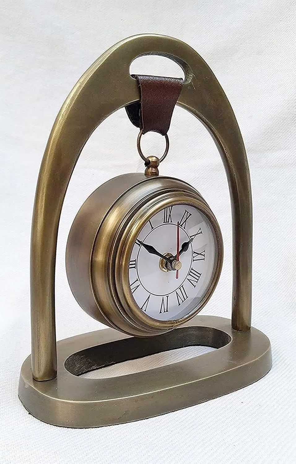 PREMIER MART Table Clock Antique Style 8 inch dial 3 inch Brass Colour Office Home Decor handicrafts Items Wedding Gift Bedroom Living Room Office Desk Clock Metal