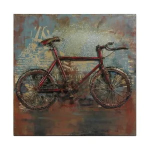 "Biking" Mixed Media Iron Hand Painted Dimensional Wall Decor