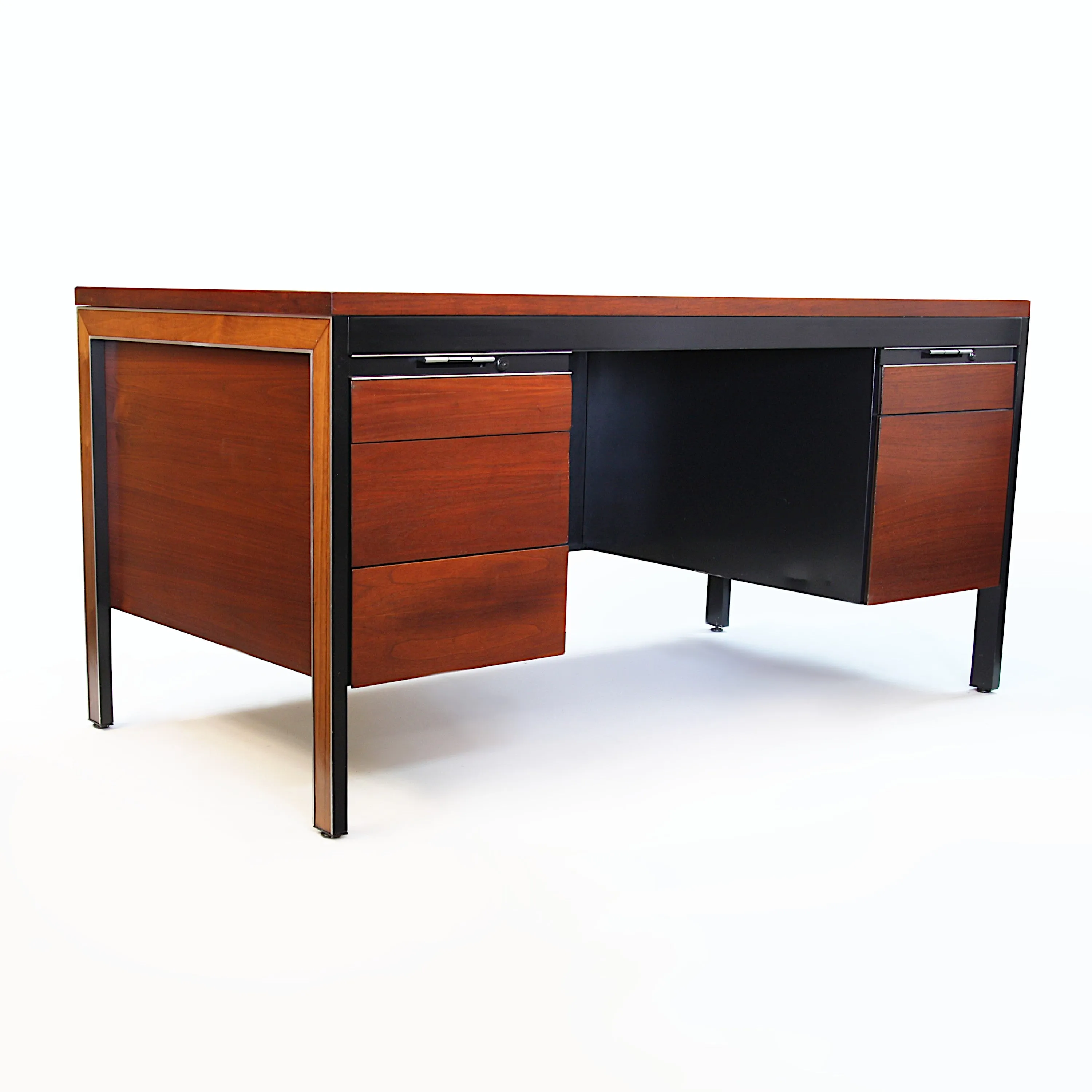 Rare Mid-Century Modern Walnut Push-Button Executive Desk by SLS Environetics