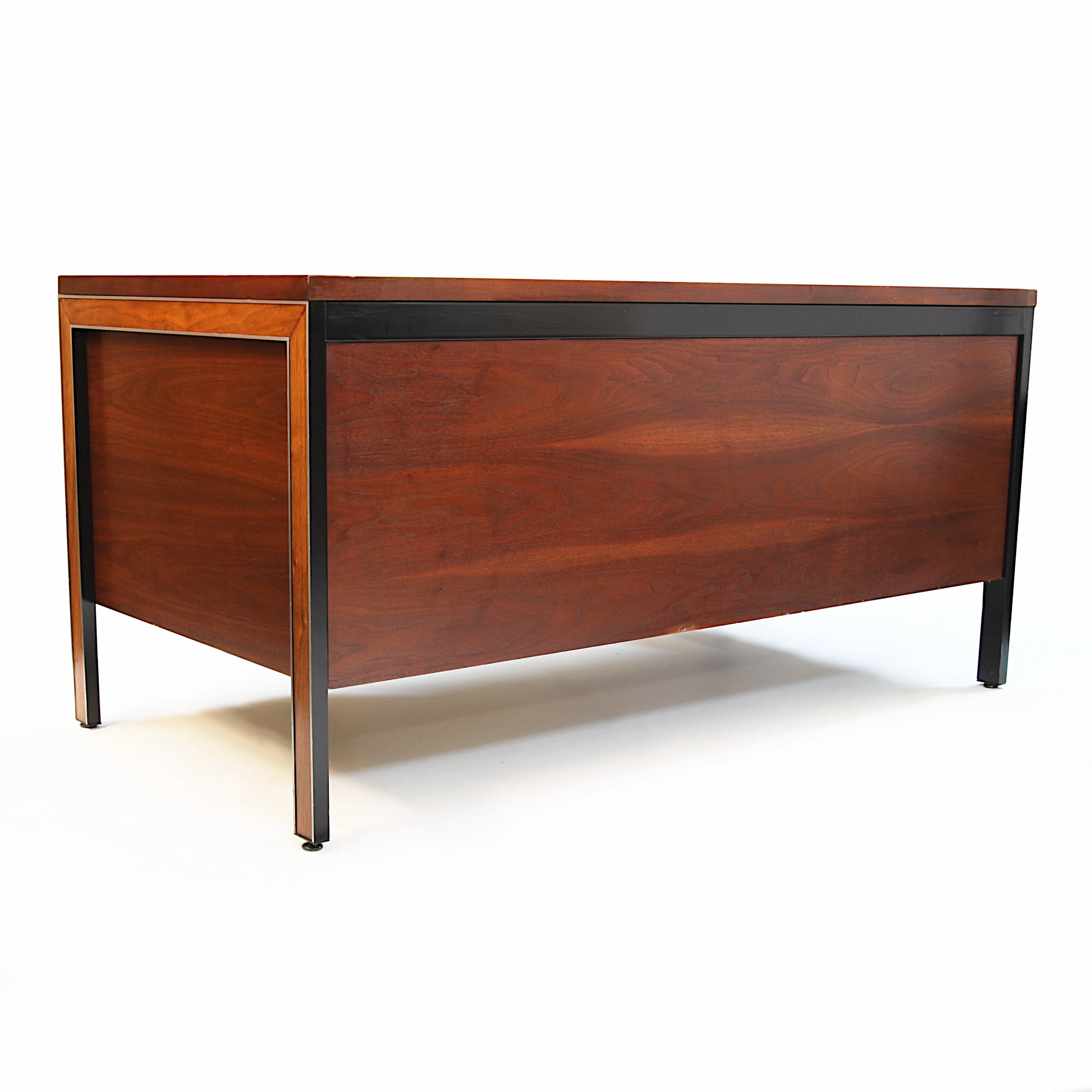Rare Mid-Century Modern Walnut Push-Button Executive Desk by SLS Environetics