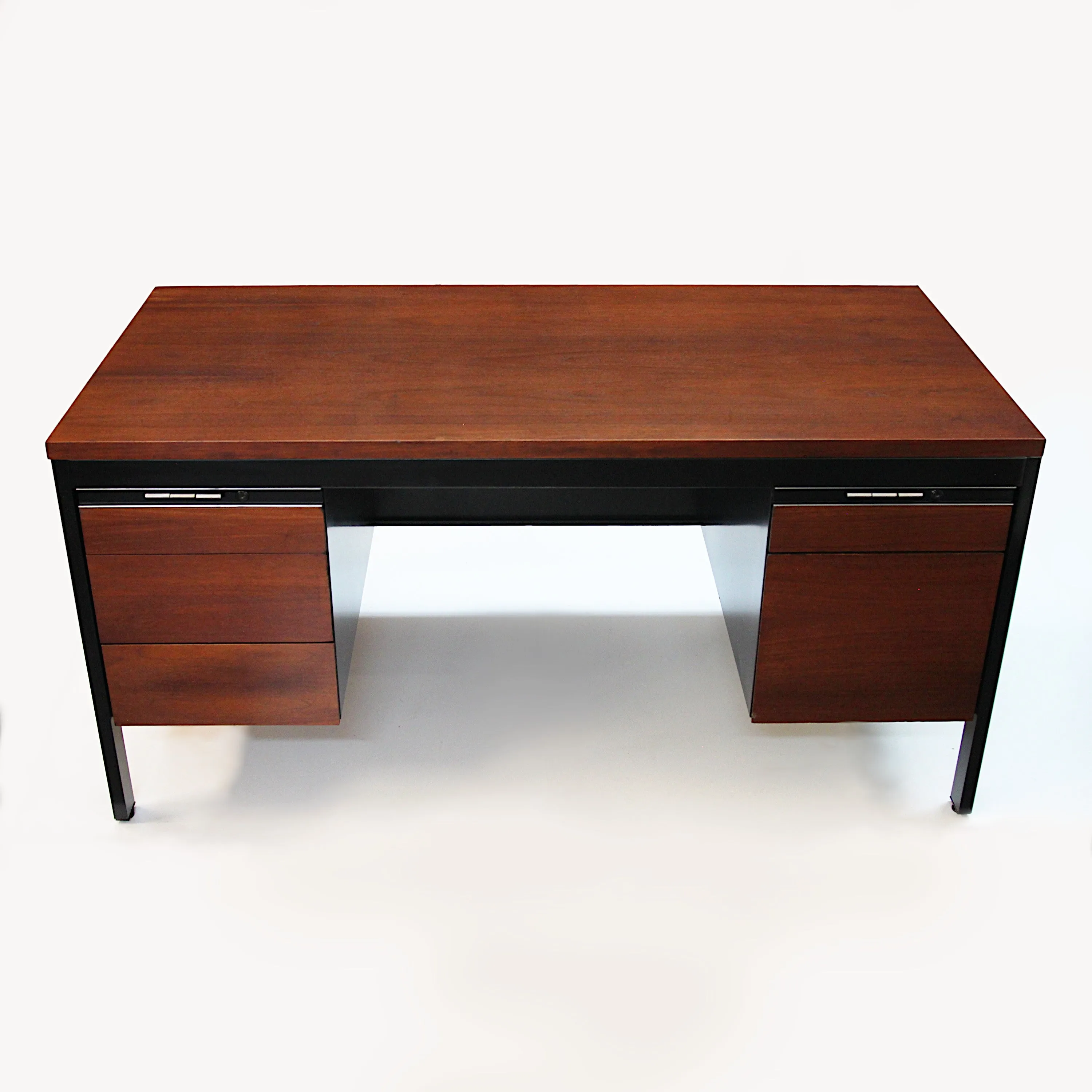 Rare Mid-Century Modern Walnut Push-Button Executive Desk by SLS Environetics