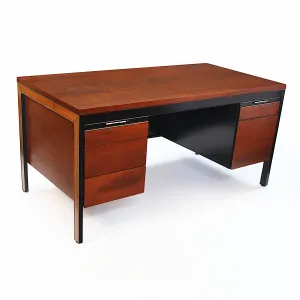 Rare Mid-Century Modern Walnut Push-Button Executive Desk by SLS Environetics