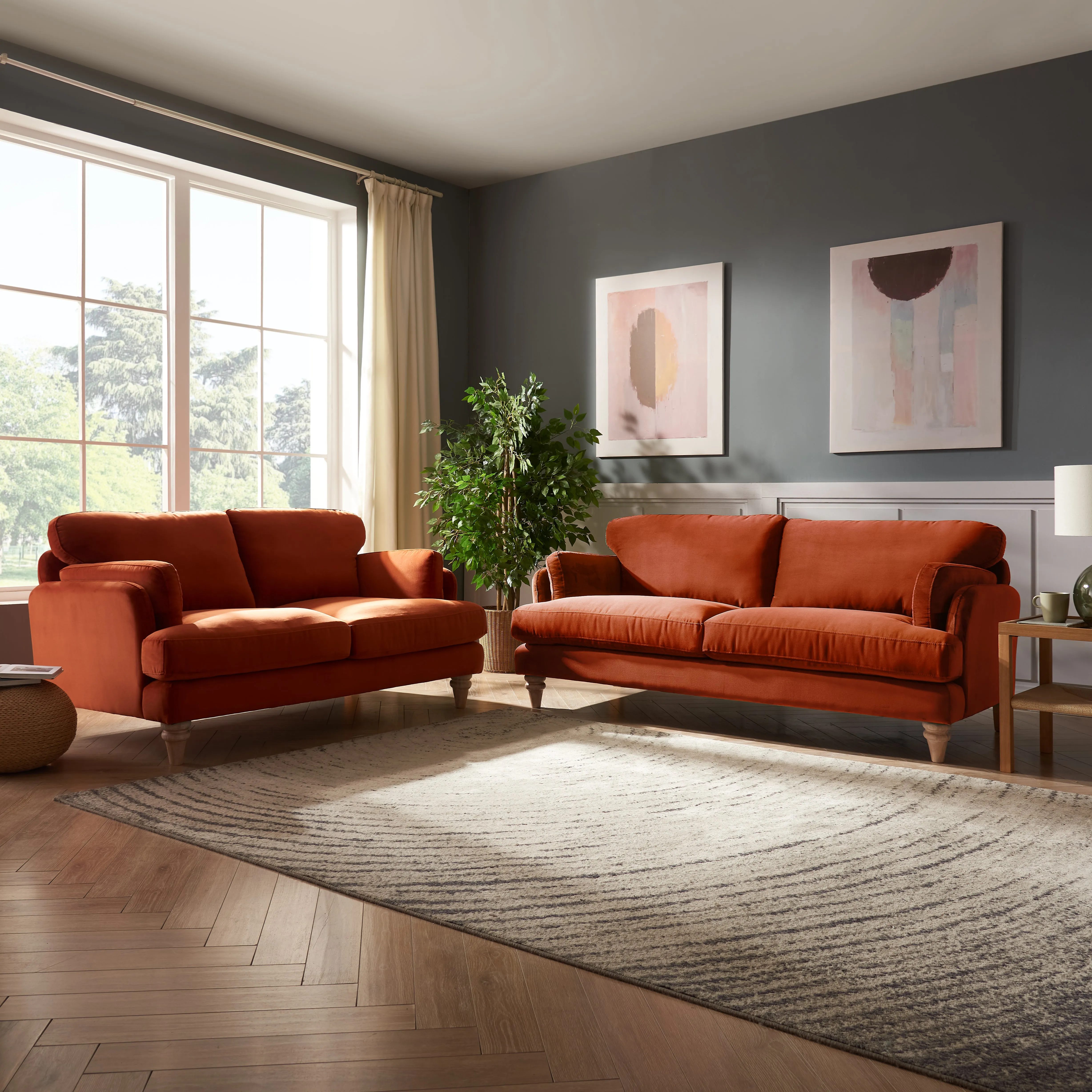 Regent 3 Seater Sofa, Luxury Burnt Orange Velvet