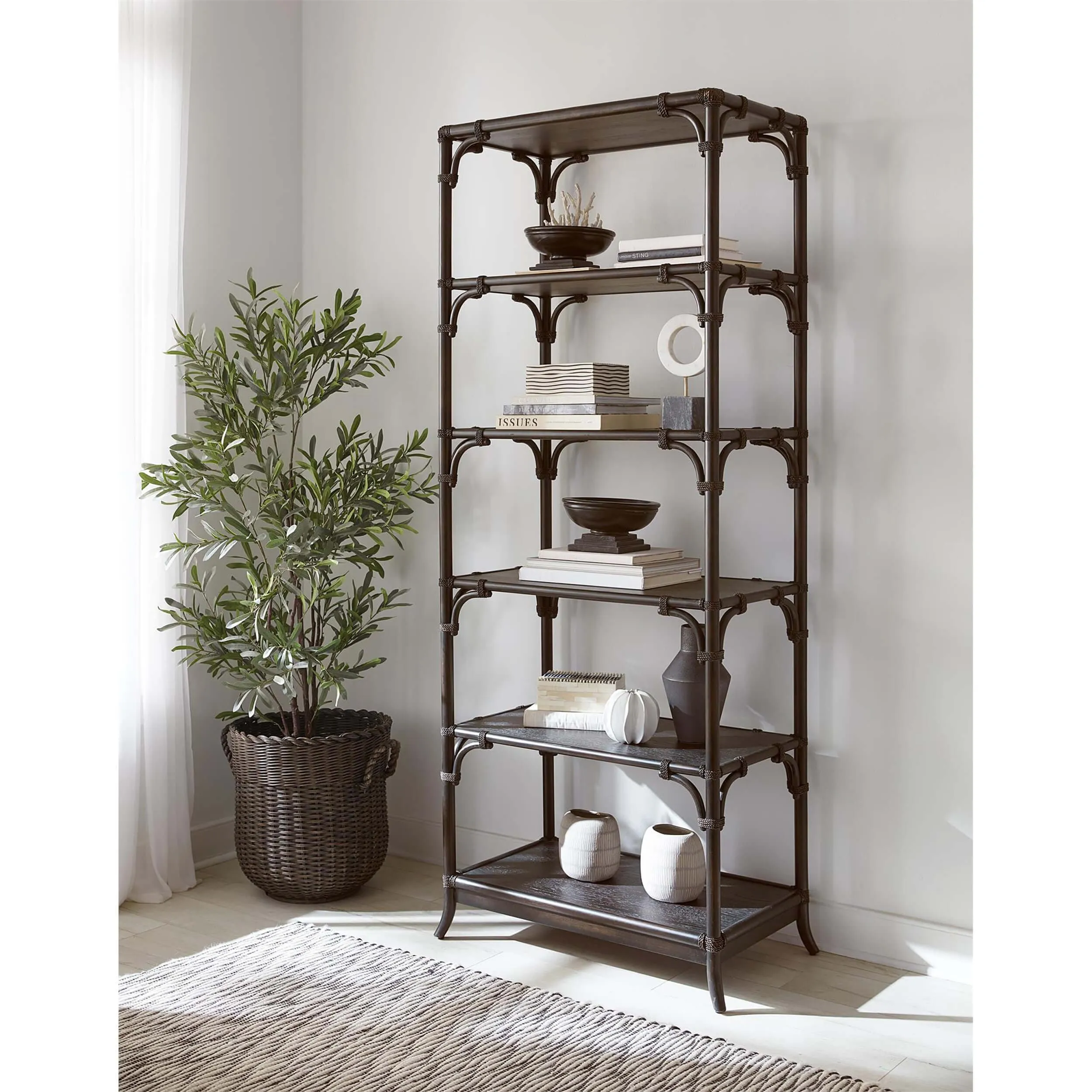 Retreat Pole Rattan Bookcase, Dark Wood