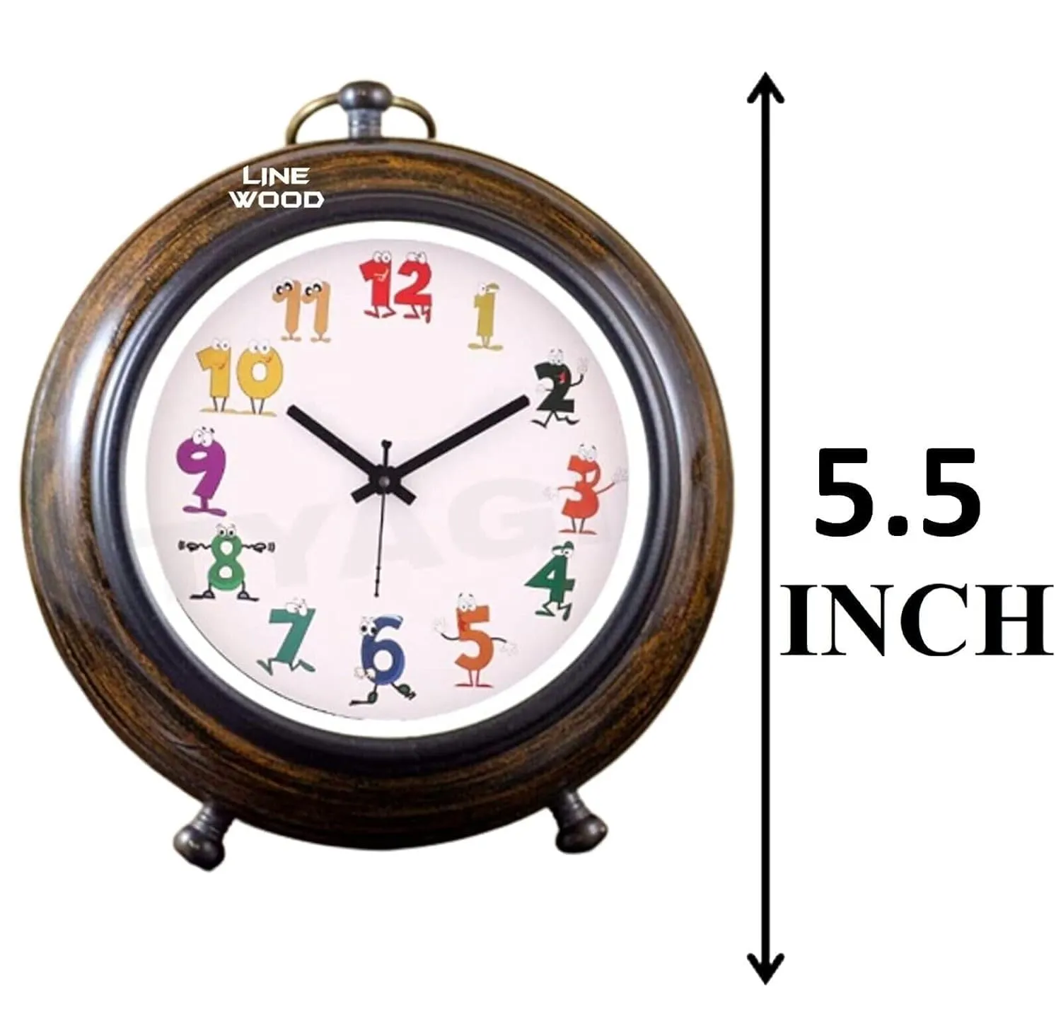 Rocks Handicraft Handmade Wooden 5" Table Top Clock Desk Clock Antique Style Hanging Clock Home & Office, Bed Room, Kids Room Decor (White)