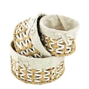 Round Cloth Covered Braided Basket | Vanity Basket | Set of 3