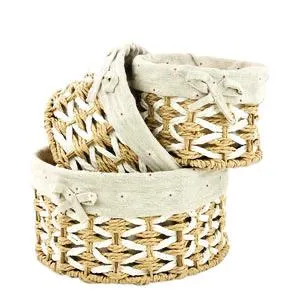 Round Cloth Covered Braided Basket | Vanity Basket | Set of 3
