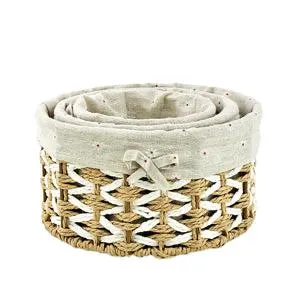 Round Cloth Covered Braided Basket | Vanity Basket | Set of 3