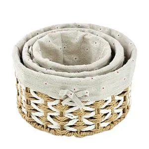 Round Cloth Covered Braided Basket | Vanity Basket | Set of 3
