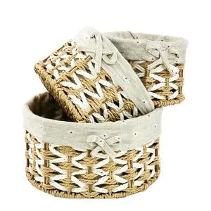 Round Cloth Covered Braided Basket | Vanity Basket | Set of 3