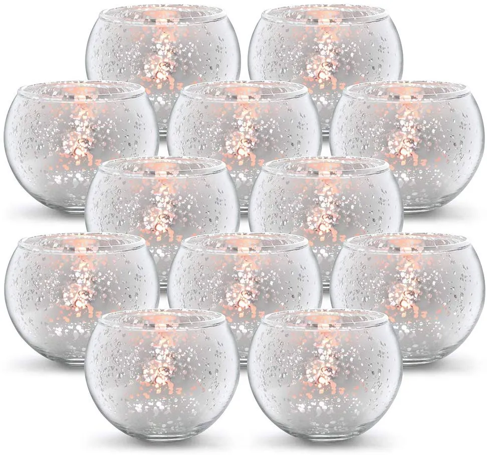 Round Gold Votive Candle Holders - Mercury Glass Tealight Set of 12