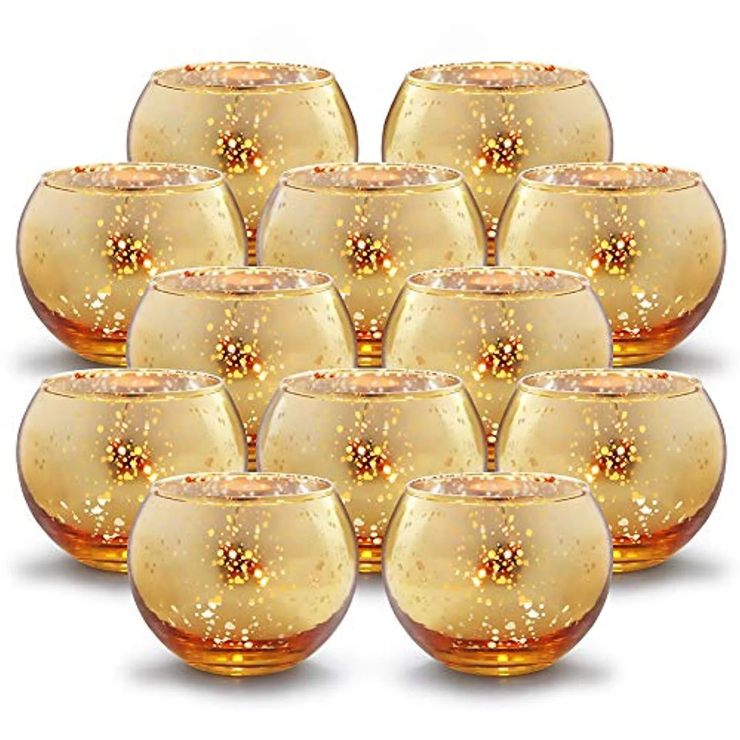 Round Gold Votive Candle Holders - Mercury Glass Tealight Set of 12