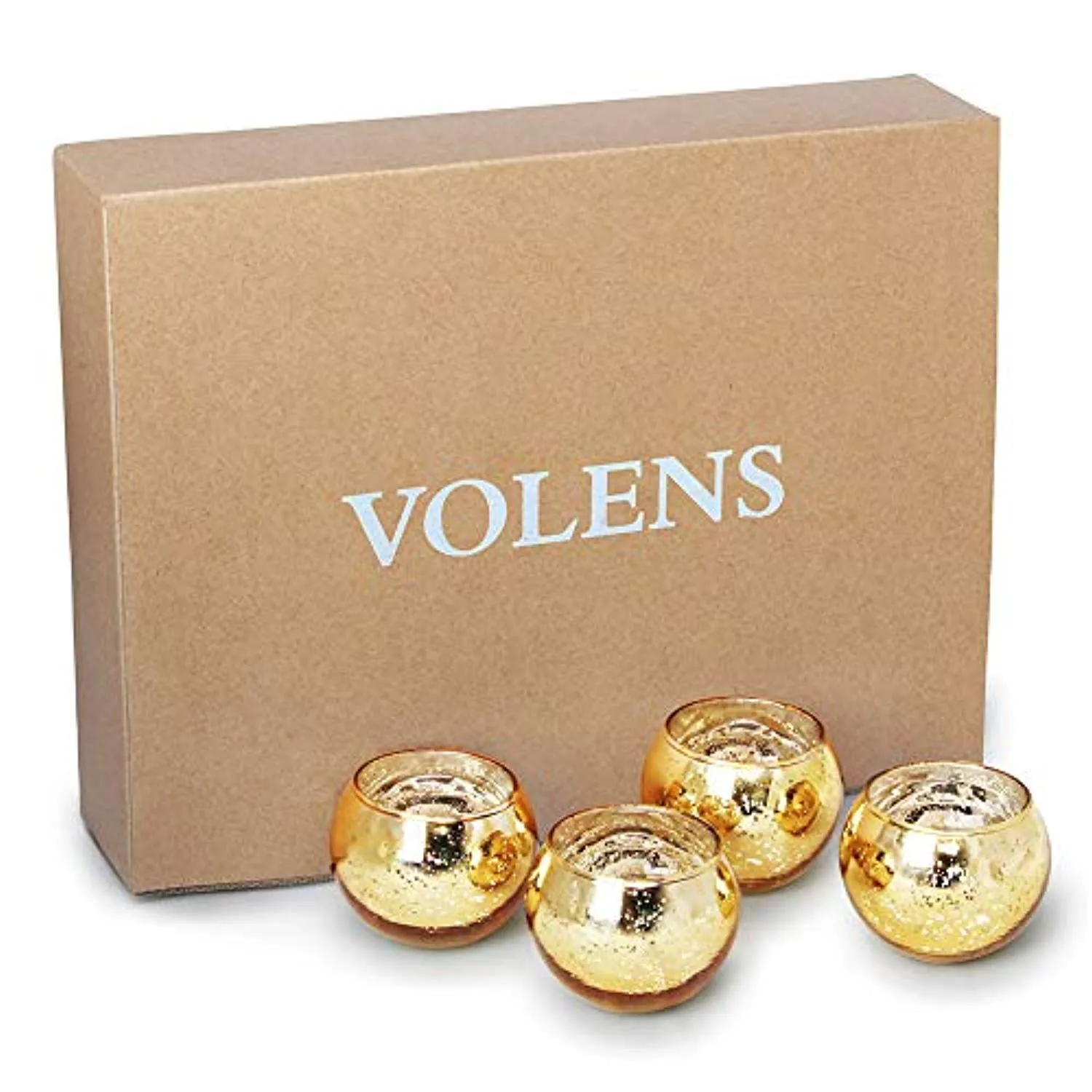 Round Gold Votive Candle Holders - Mercury Glass Tealight Set of 12
