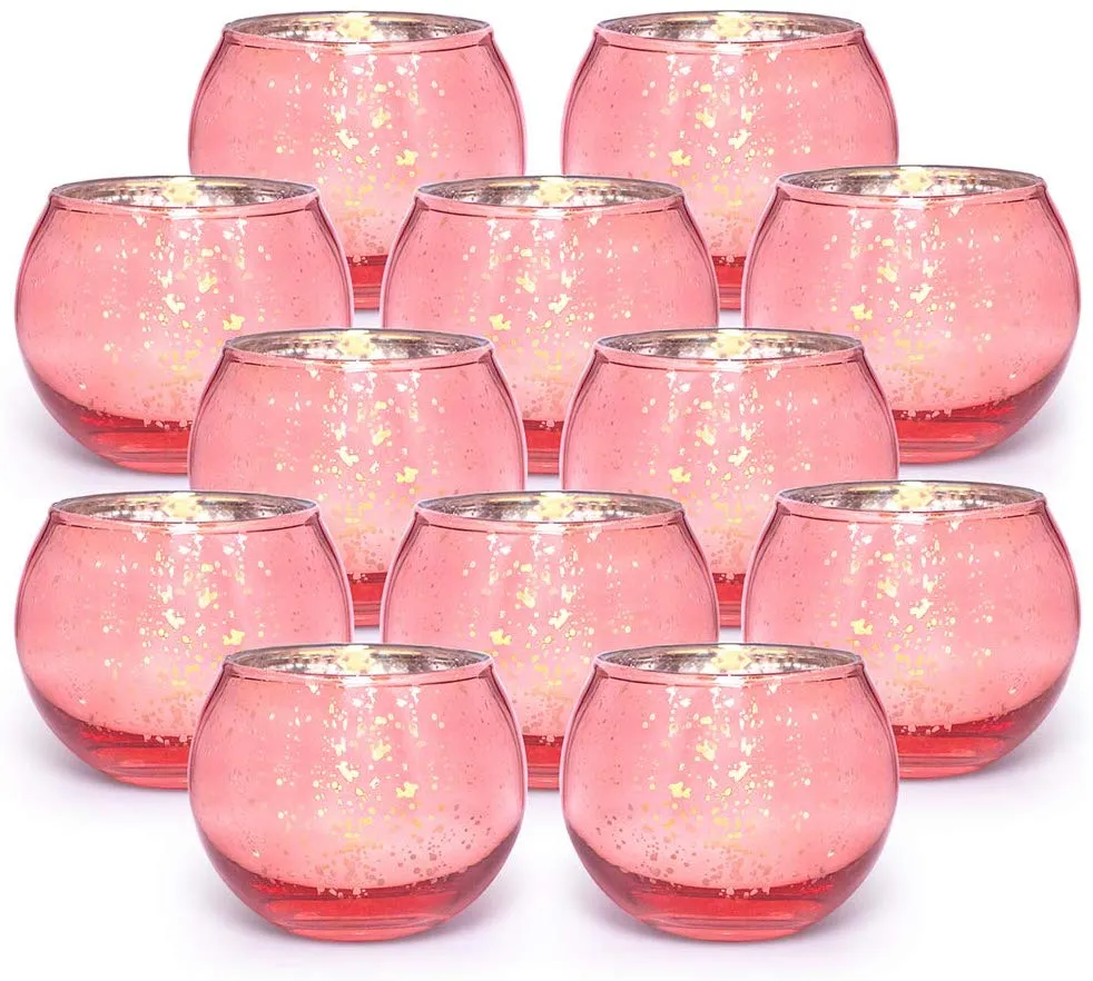 Round Gold Votive Candle Holders - Mercury Glass Tealight Set of 12