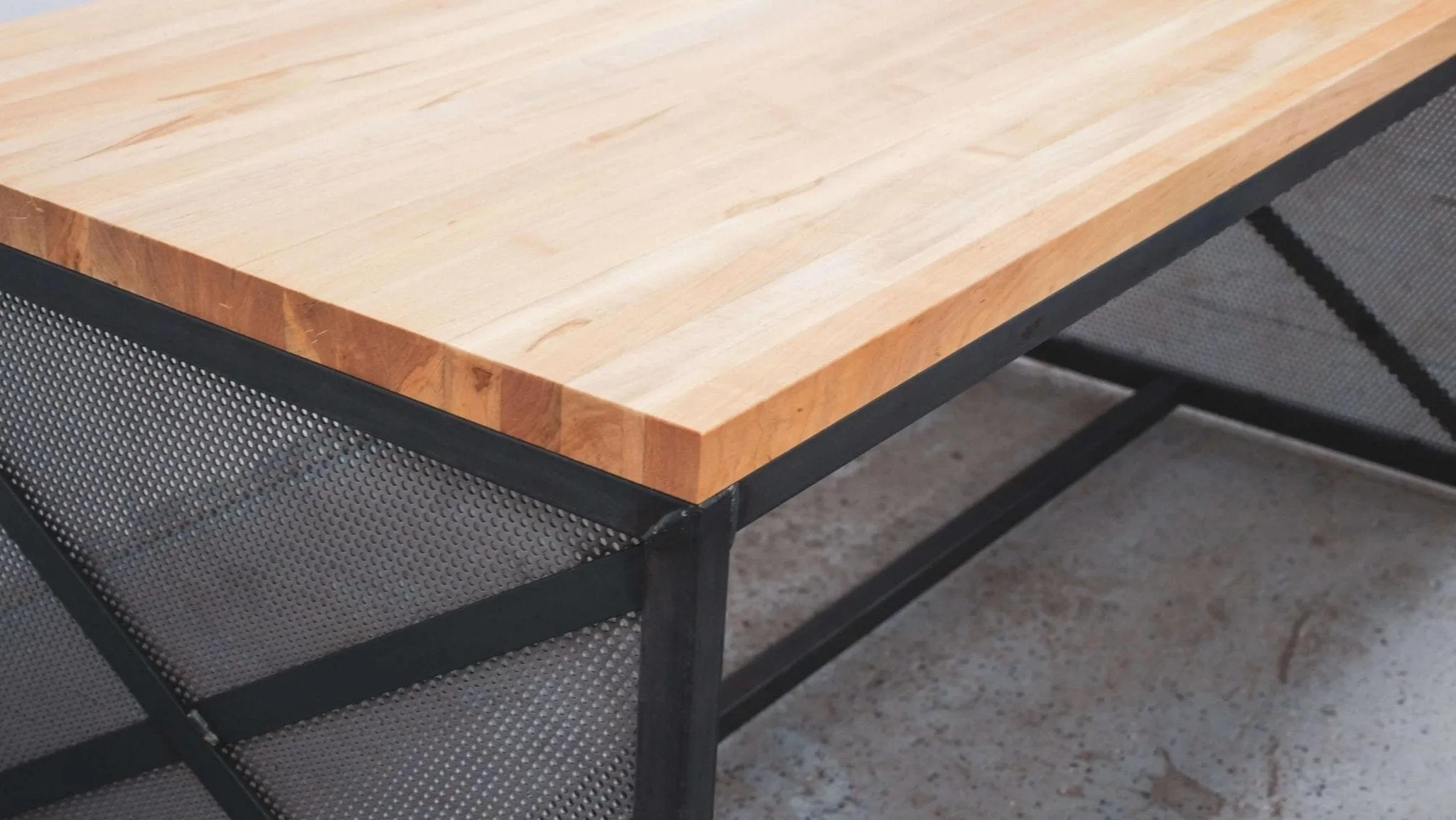 Rowan Hybrid Modern Industrial Communal Table - Steel Base - Wood Top