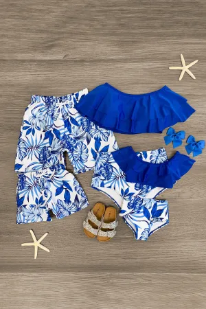 Royal Blue Palm Family Swimsuits