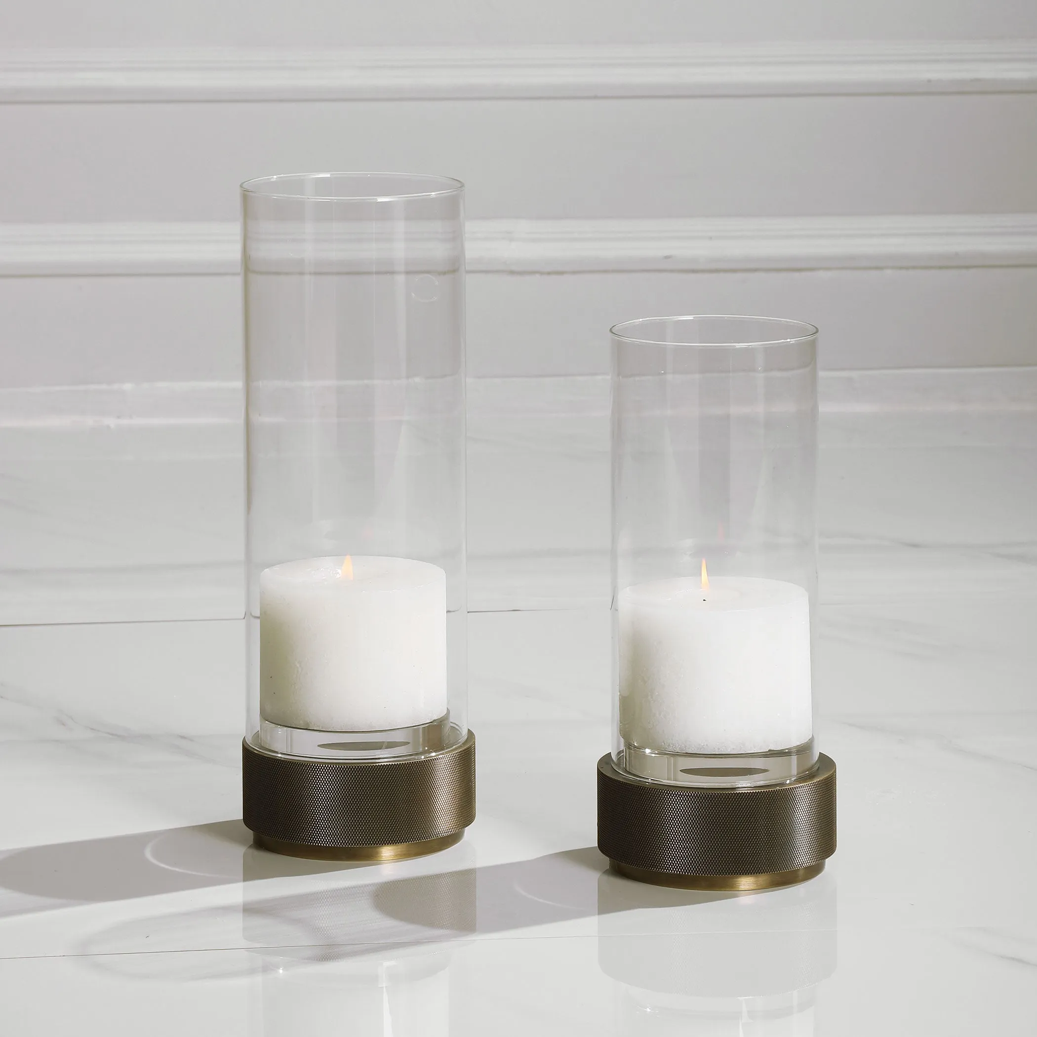 Sandringham Brushed Brass Candleholders, S/2
