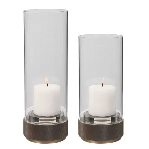 Sandringham Brushed Brass Candleholders, S/2