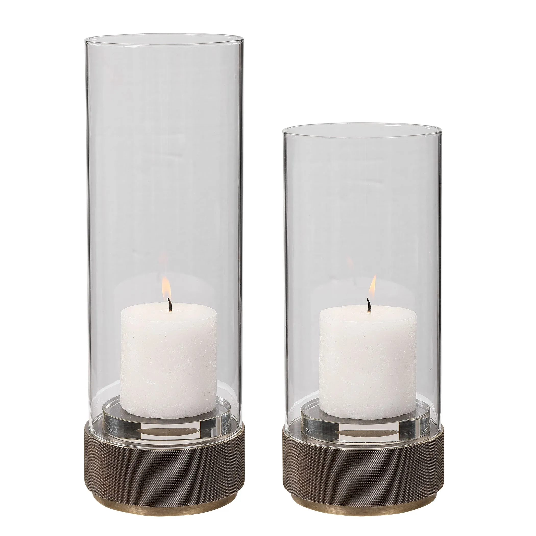 Sandringham Brushed Brass Candleholders, S/2