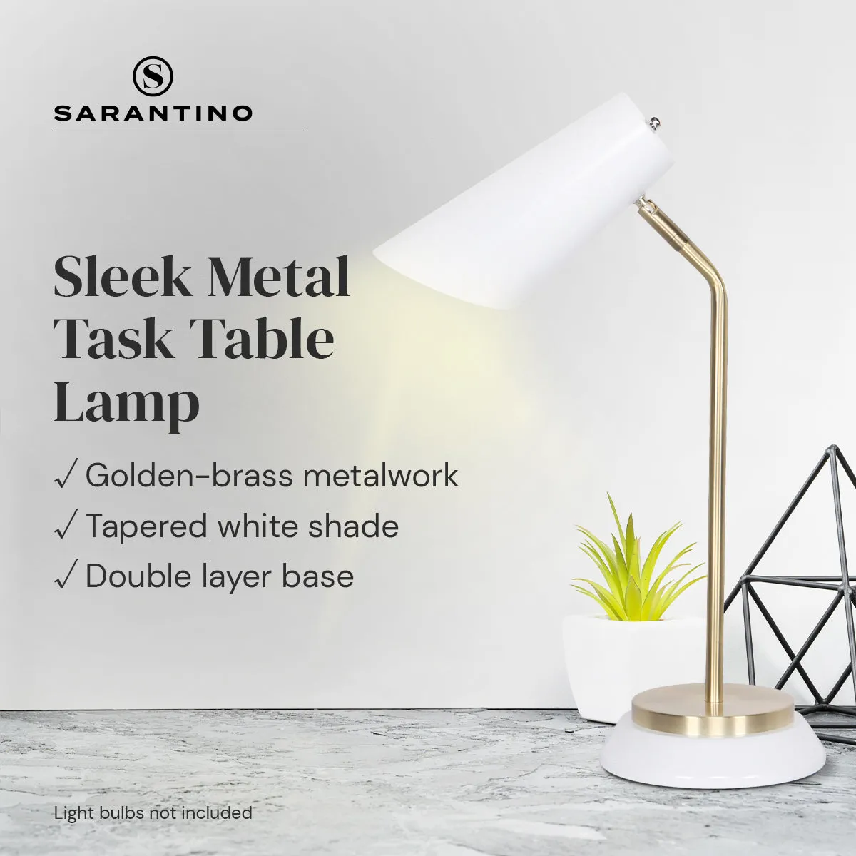 Sarantino Task Desk or Table Lamp (White/Brass)