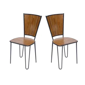 (Set of 2) Teak Wood Metallic Frame Chair