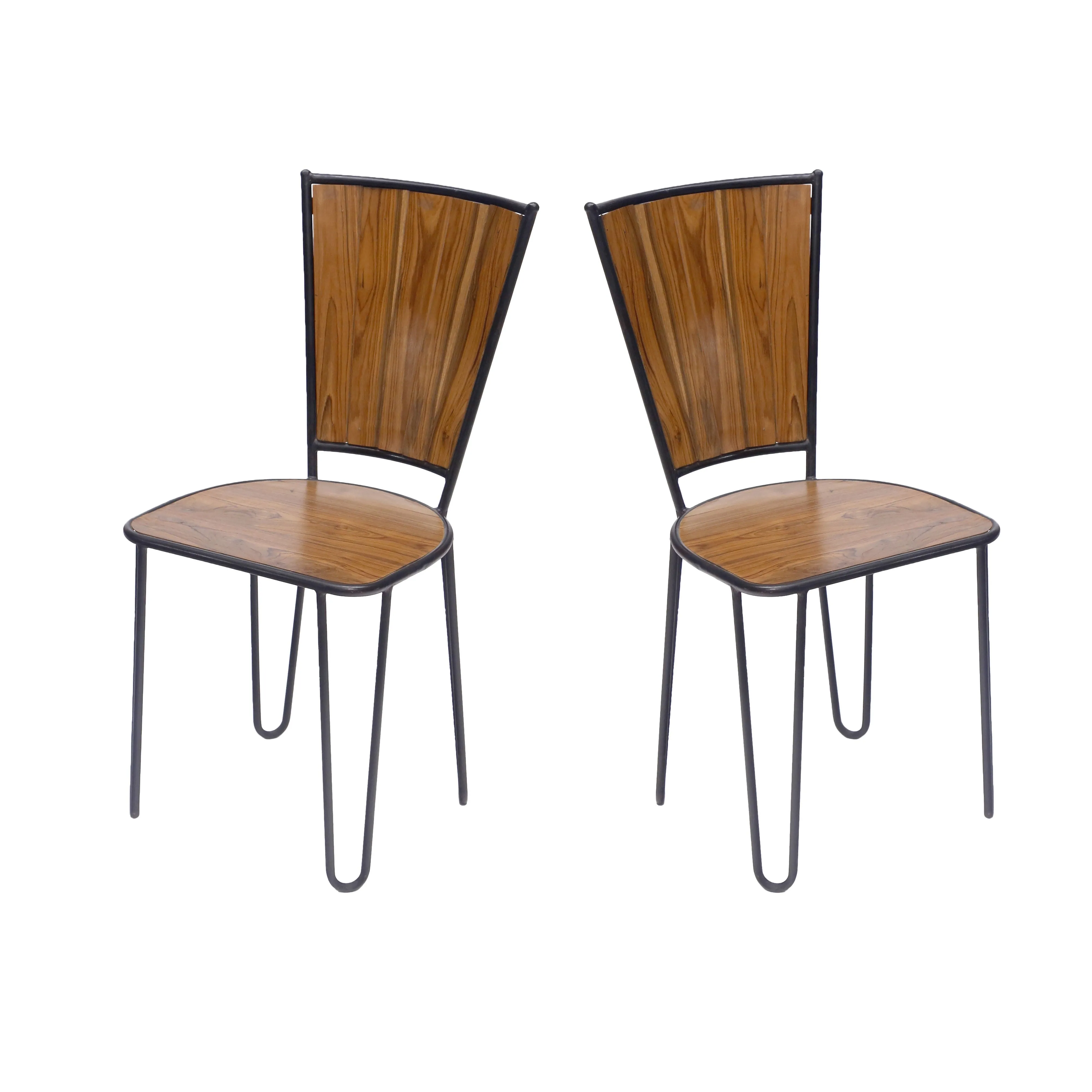(Set of 2) Teak Wood Metallic Frame Chair