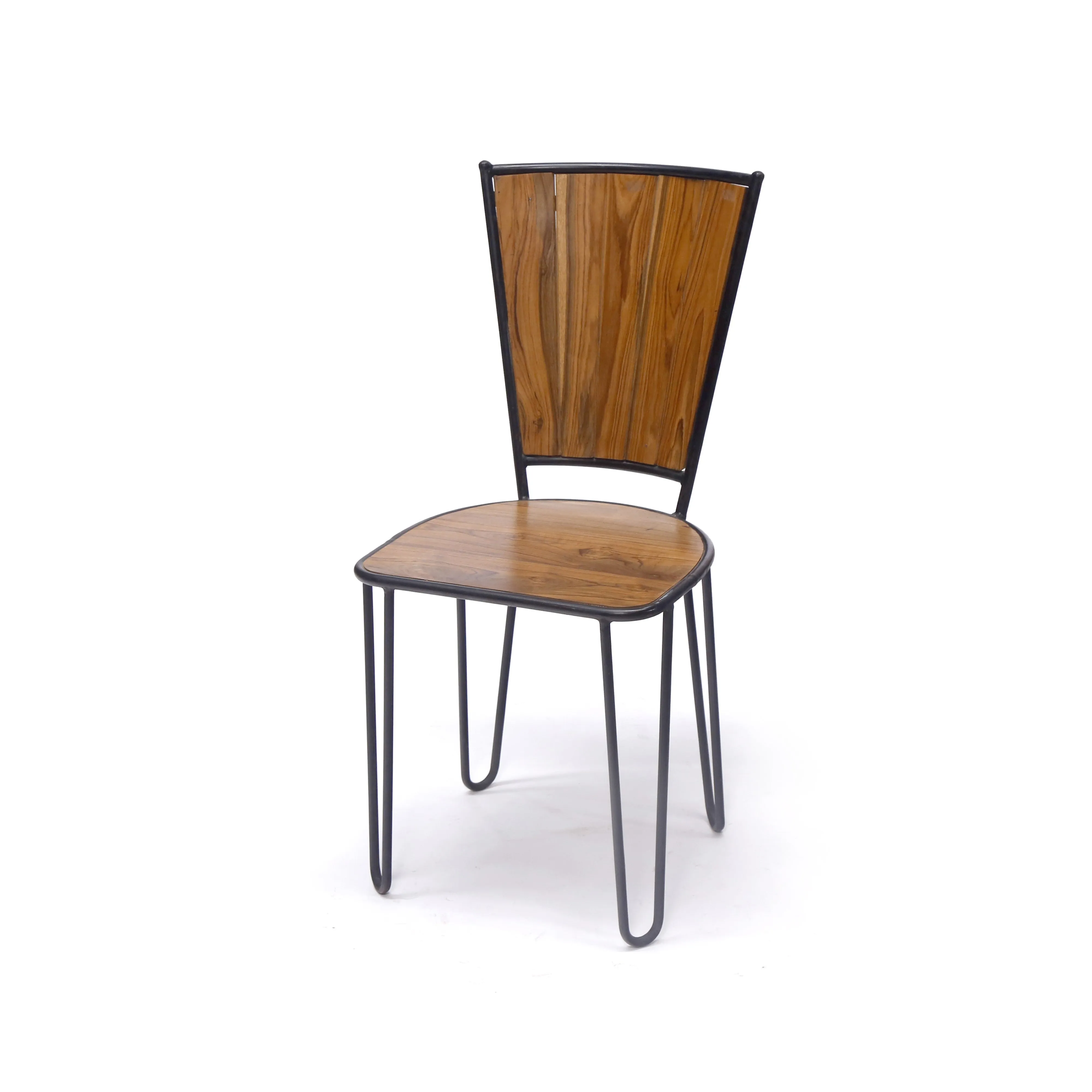 (Set of 2) Teak Wood Metallic Frame Chair