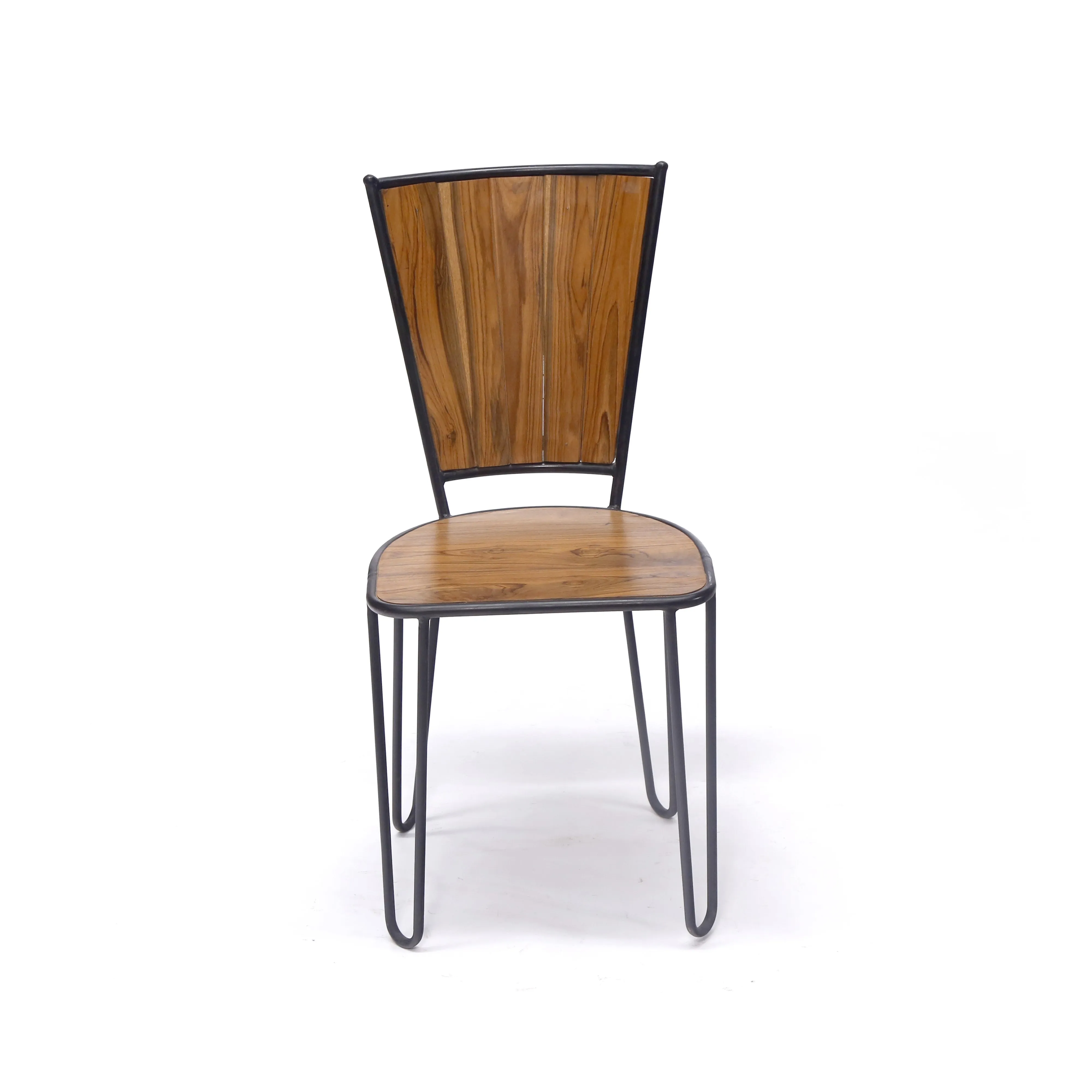 (Set of 2) Teak Wood Metallic Frame Chair