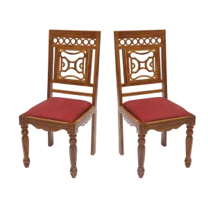 (Set of 2) Teak Wood Traditional Dinning office all purpose  Chair red color