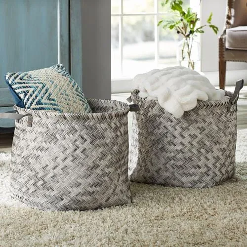 Seville Classics Home Fisherman Style Baskets 2 Units 2 units of woven fisherman style baskets. Decorative hand-woven design and Water Resistant-428996-0017641068344