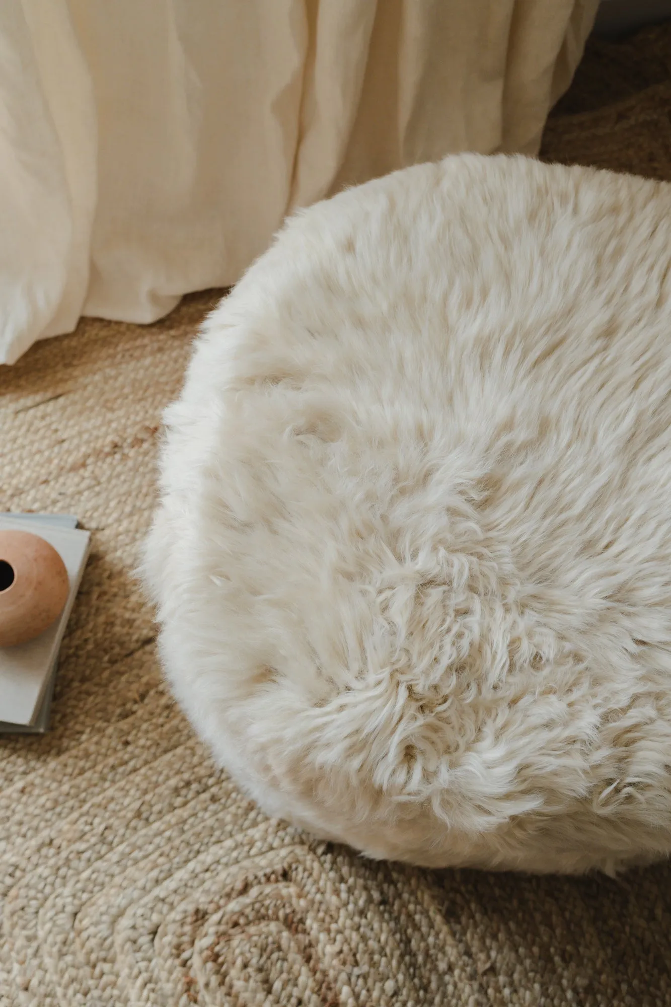Sheepskin Pouffe Circular - Cream