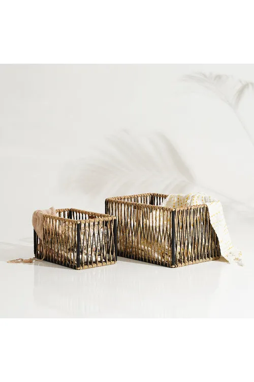 Sirohi Set Of 2 Handwoven Apparel Organisers | Black & Jute
