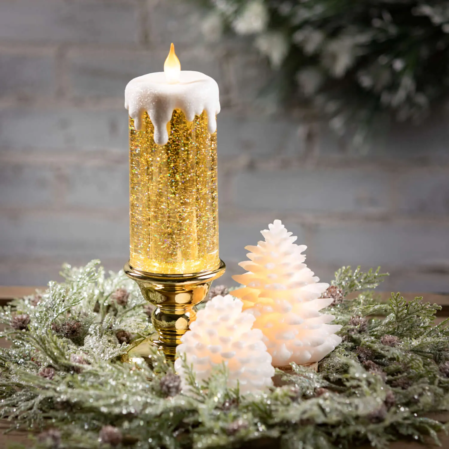 Snowy Pinecone LED Candle