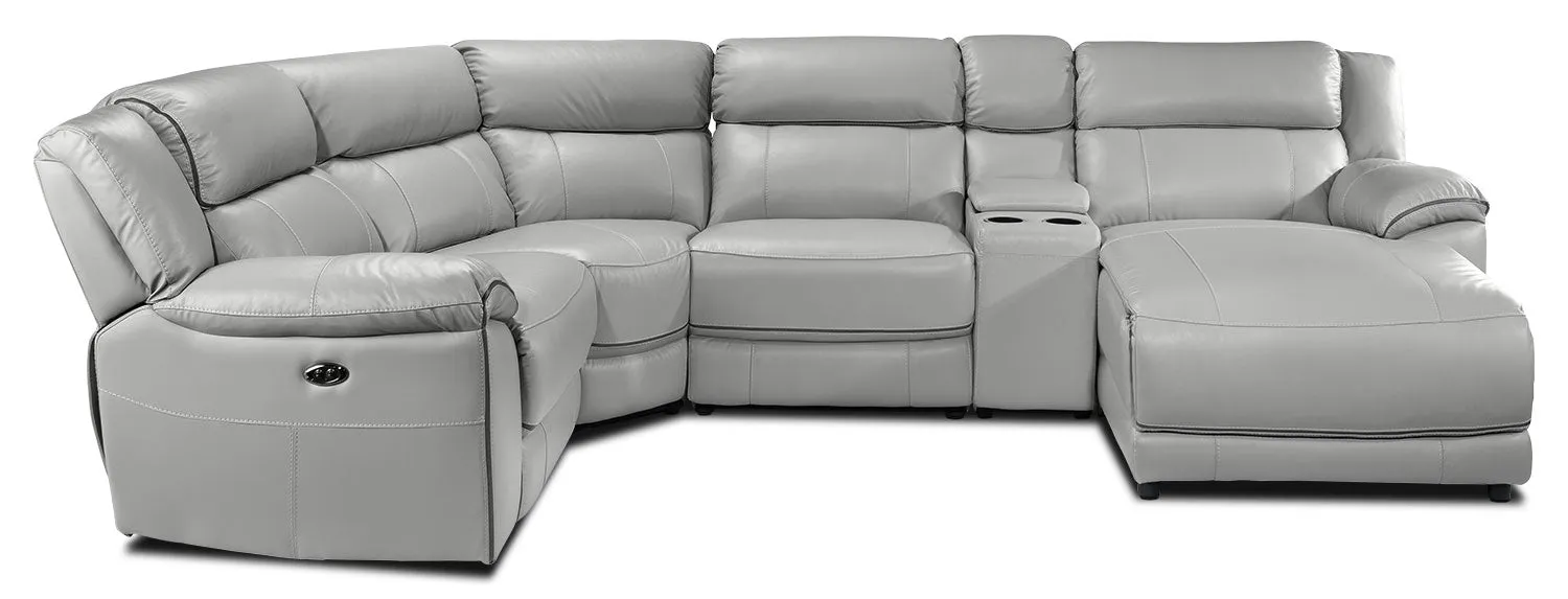 Southminster 5-Piece Leather Sectional with Right-Facing Chaise - Grey