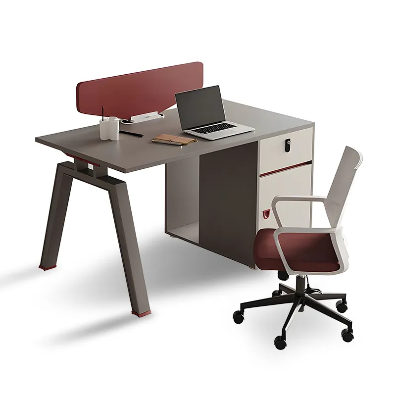Stylish Minimalist Office Desk with Red Privacy Screen Design