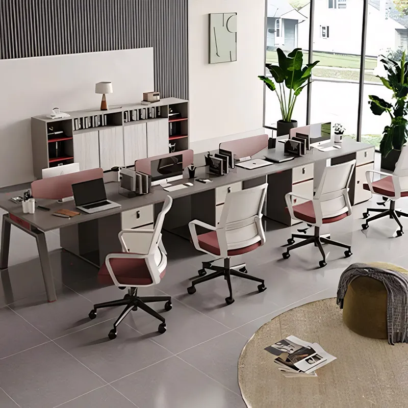 Stylish Minimalist Office Desk with Red Privacy Screen Design