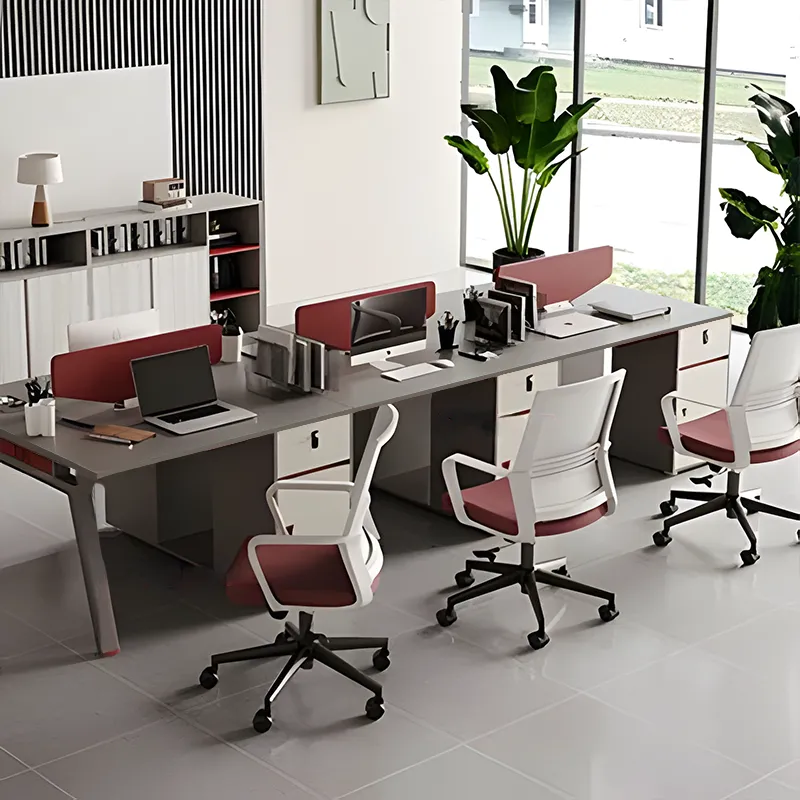 Stylish Minimalist Office Desk with Red Privacy Screen Design