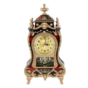 Table Clock, Vintage Style Plastic Table Clock Antique Home Hotel Decorative Desk Alarm Clocks(Brownish Red)