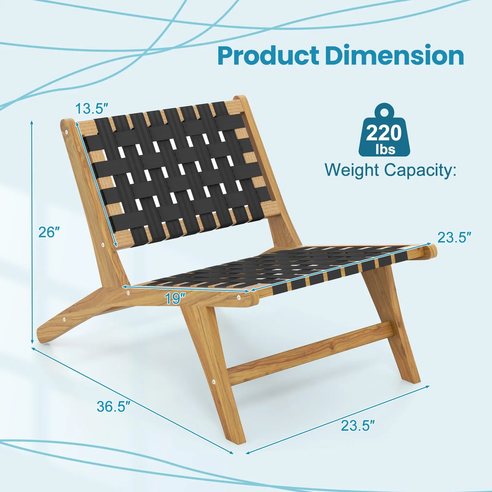 Tangkula Teak Wooden Chair, Mid Century Modern Accent Chair with Woven Webbing Seat & Backrest