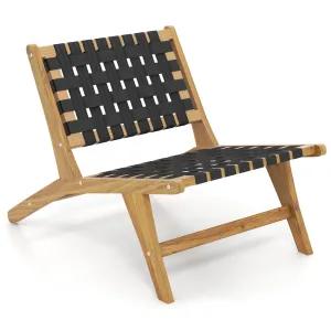 Tangkula Teak Wooden Chair, Mid Century Modern Accent Chair with Woven Webbing Seat & Backrest