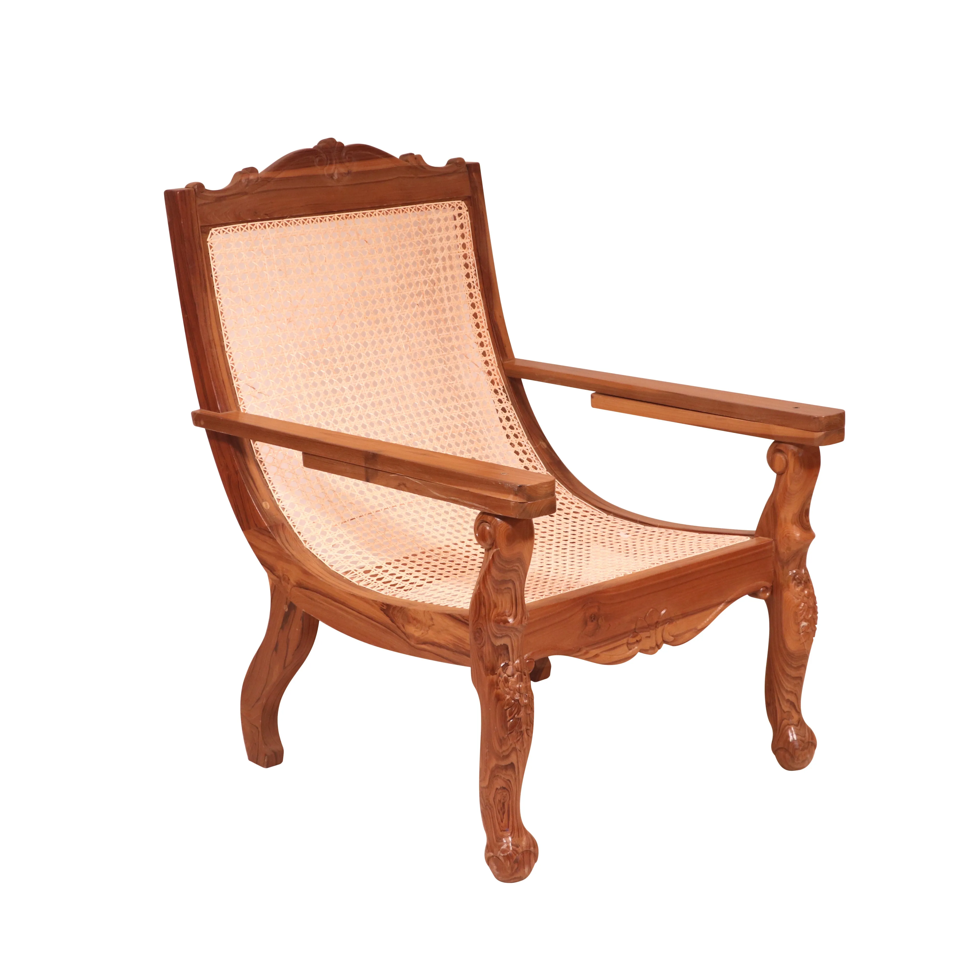 Teak wood cane back easy chair