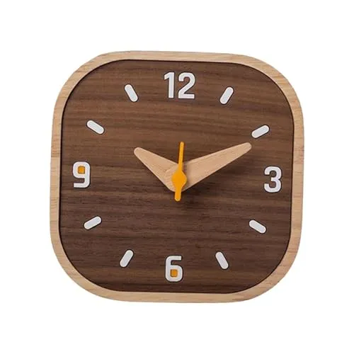 THE STYLE SUTRA® Wood Small Analog Table Clock 5.2x5.2x1inch Square for NightStand Decorative