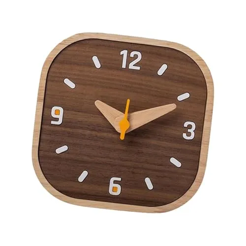 THE STYLE SUTRA® Wood Small Analog Table Clock 5.2x5.2x1inch Square for NightStand Decorative