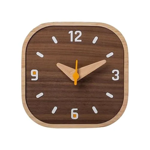 THE STYLE SUTRA® Wood Small Analog Table Clock 5.2x5.2x1inch Square for NightStand Decorative