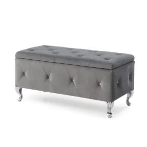 timeless Black Crystal Tufted Storage Bench